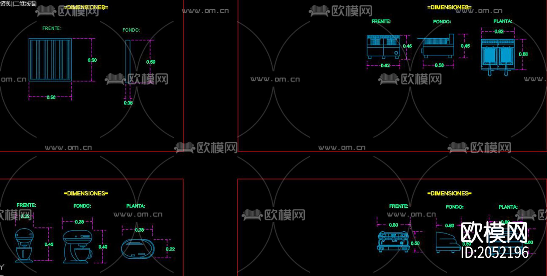 咖啡厅设备cad三视图下载（渲染图2）