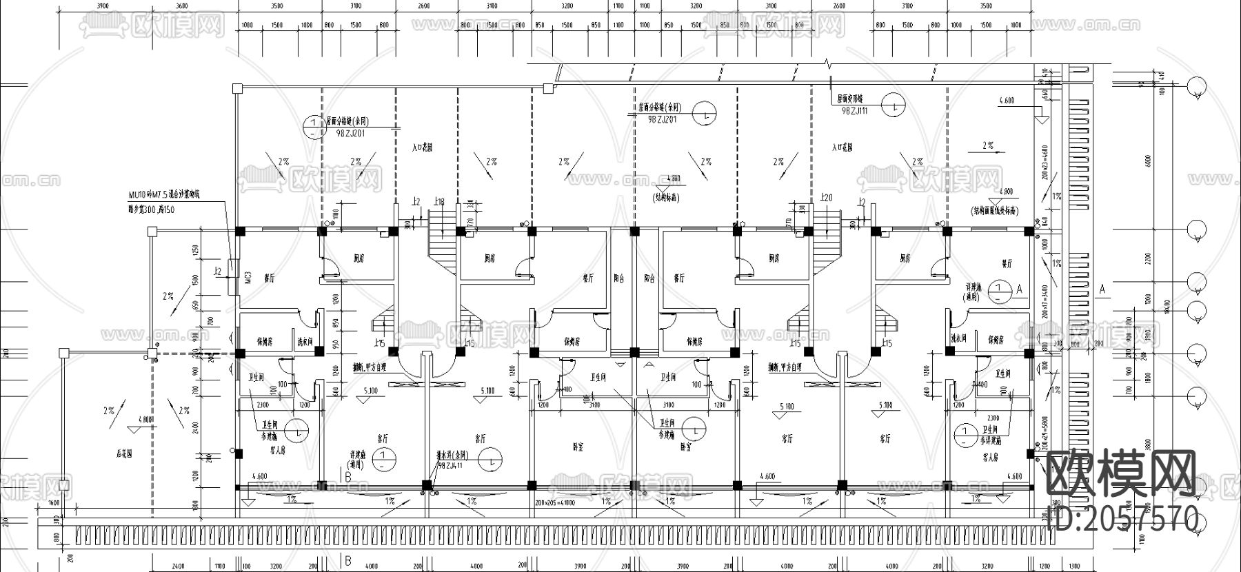 住宅楼建筑cad施工图下载（渲染图3）