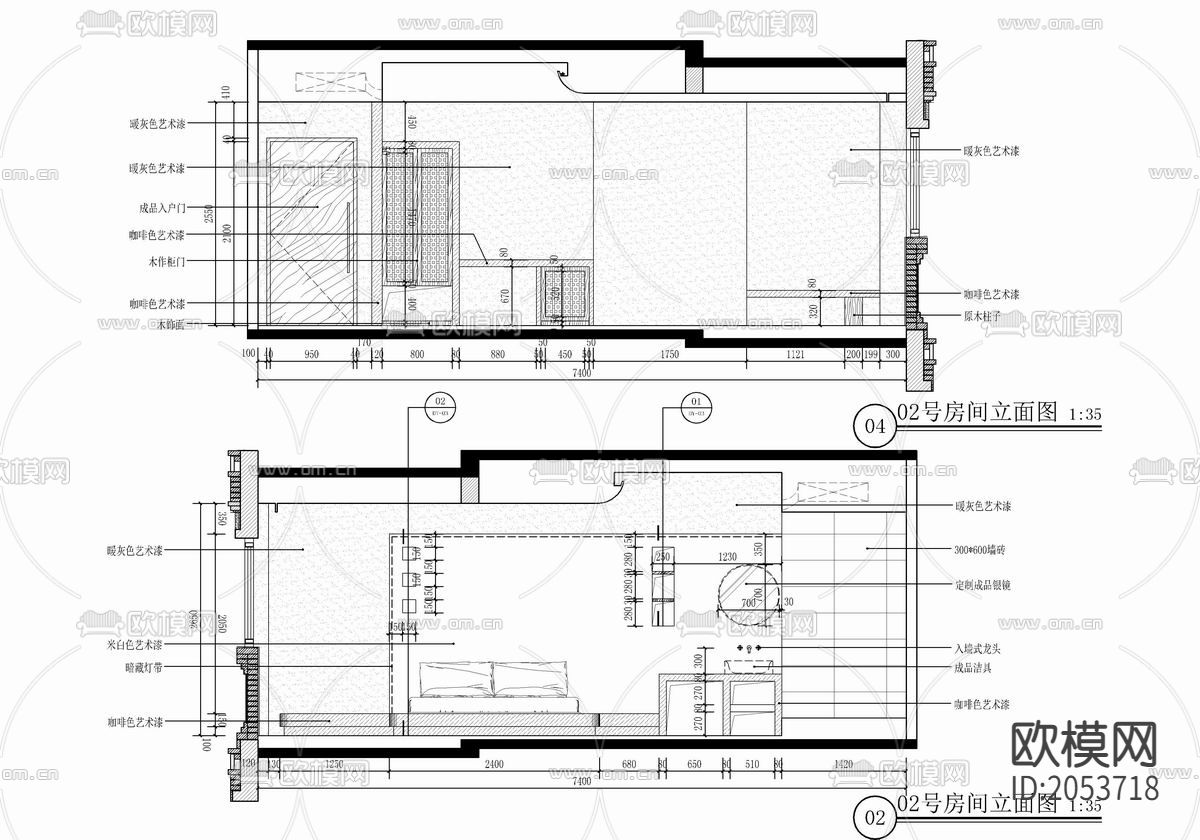 民宿客房cad施工图下载（渲染图7）