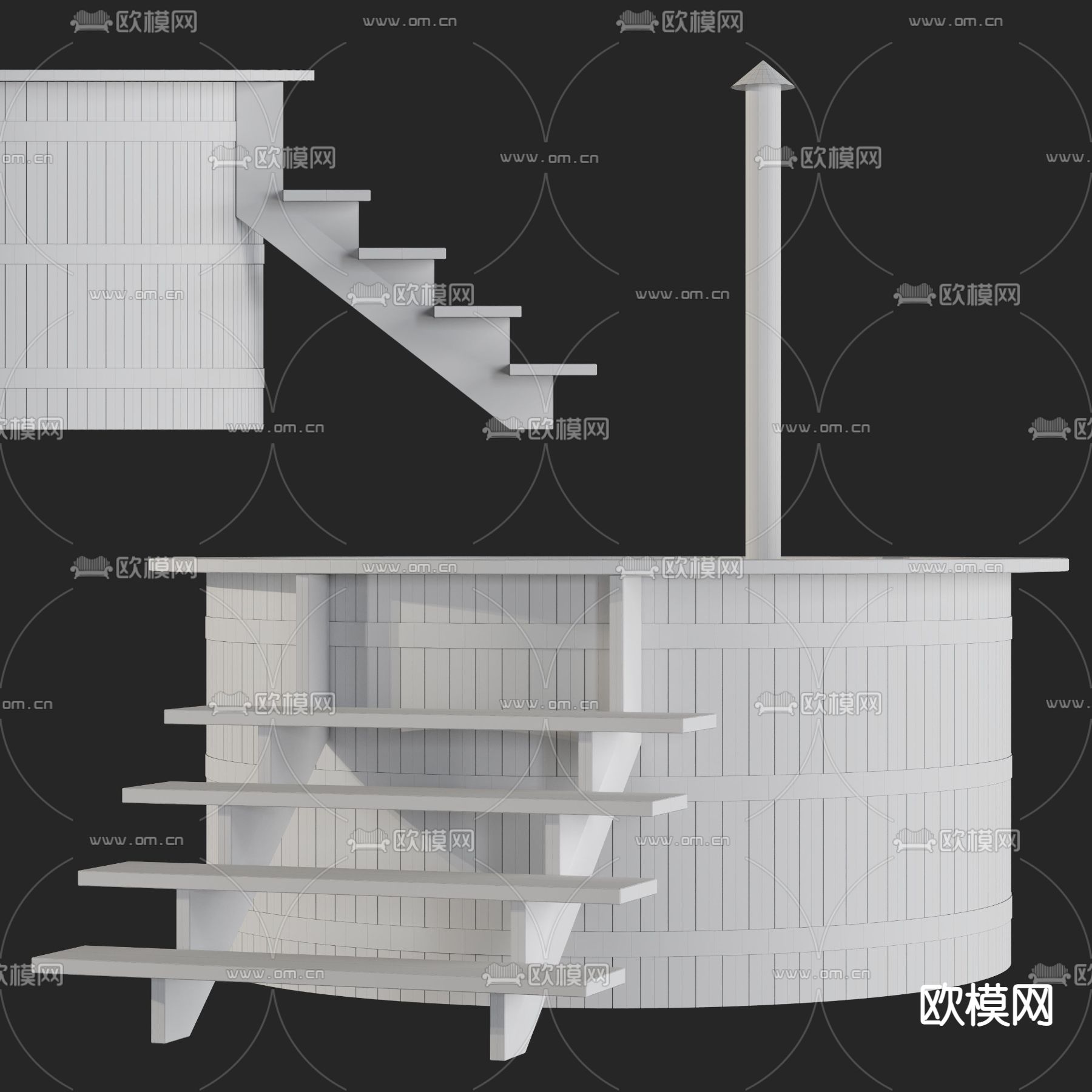 北欧多功能圆形木桶浴缸3d模型下载（渲染图3）