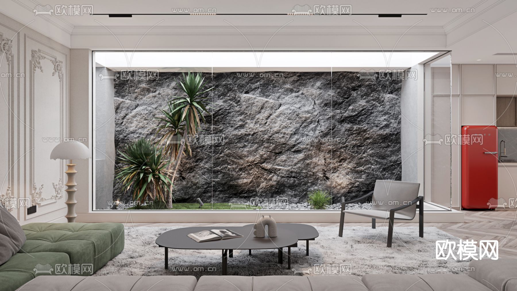 法式轻奢会客厅3d模型下载（渲染图1）