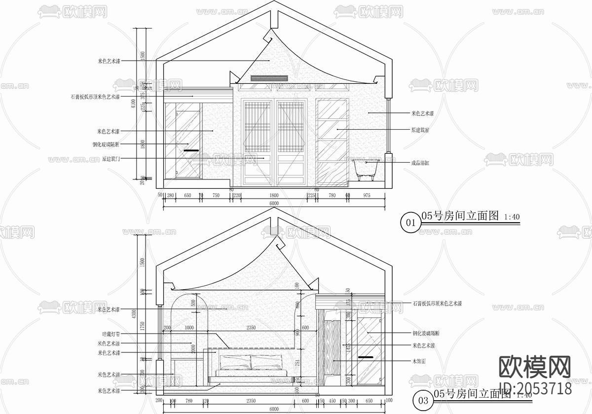 民宿客房cad施工图下载（渲染图4）