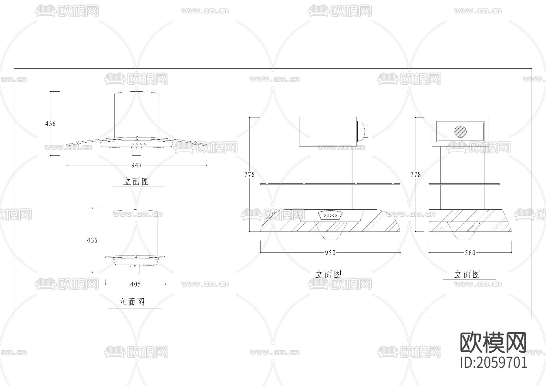 抽油烟机CAD尺寸图下载