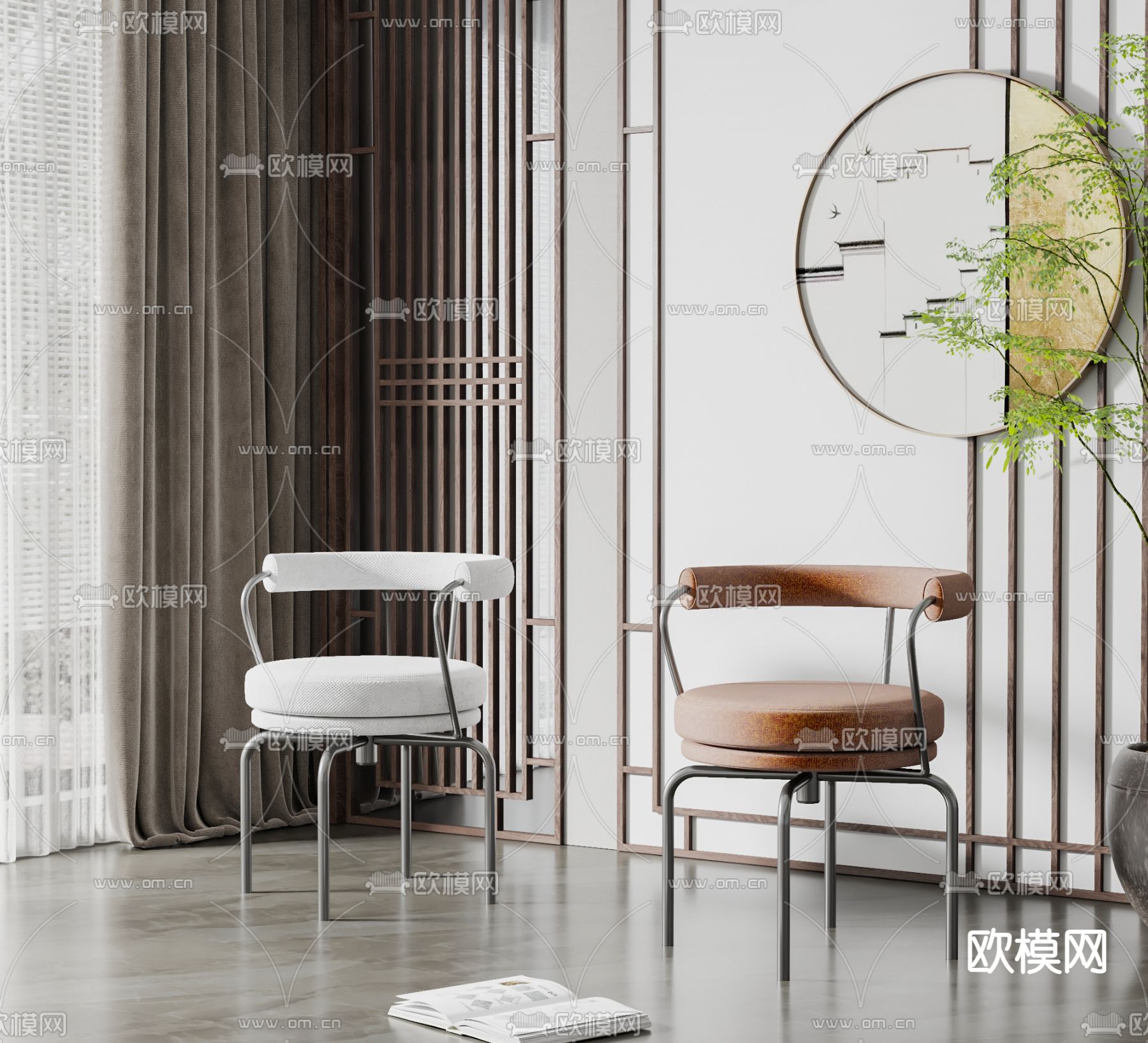 新中式单椅餐椅3d模型下载