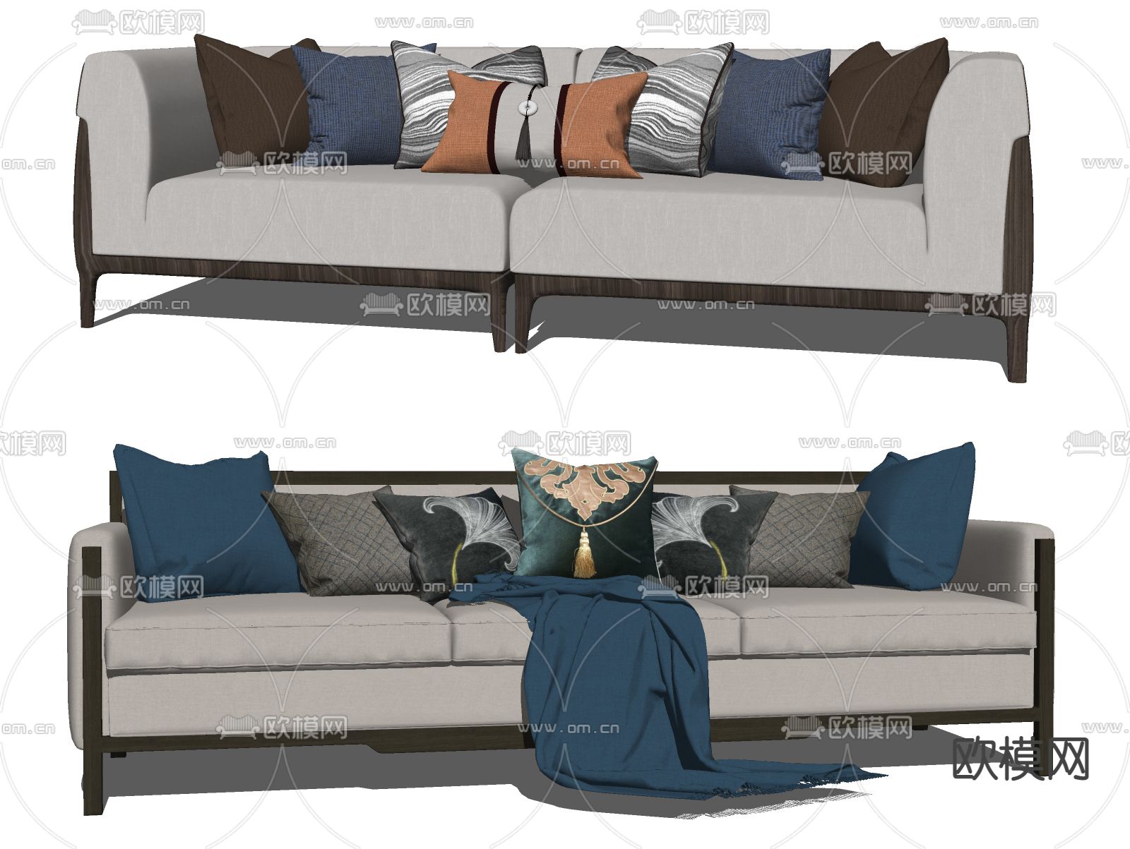 新中式多人沙发su模型下载（渲染图2）