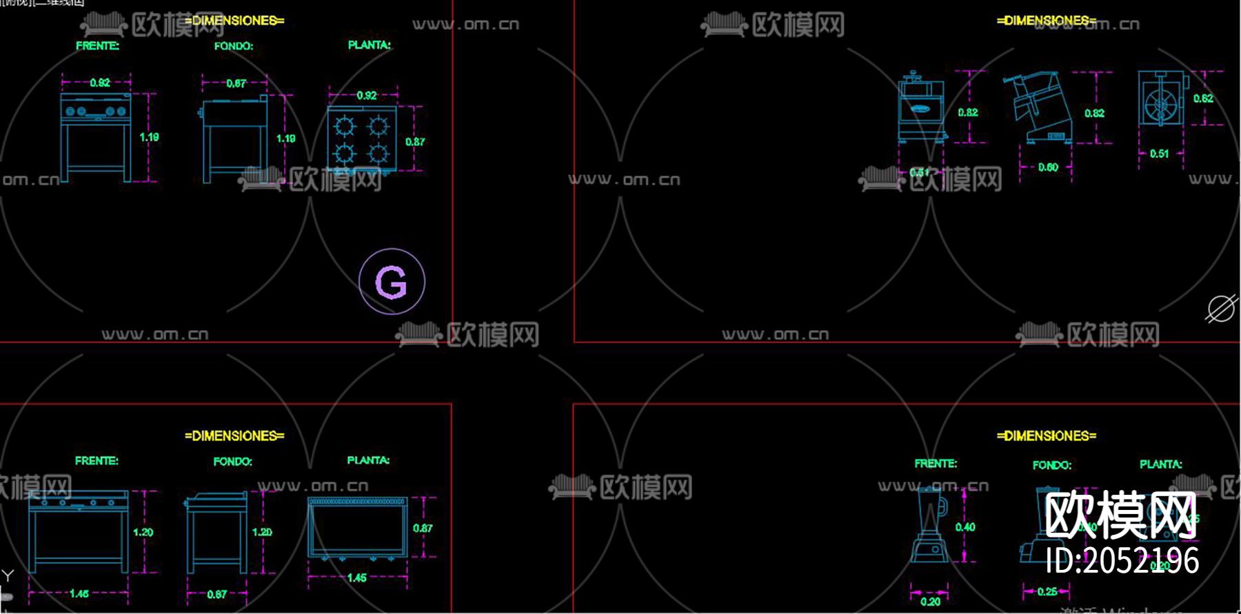 咖啡厅设备cad三视图下载（渲染图1）