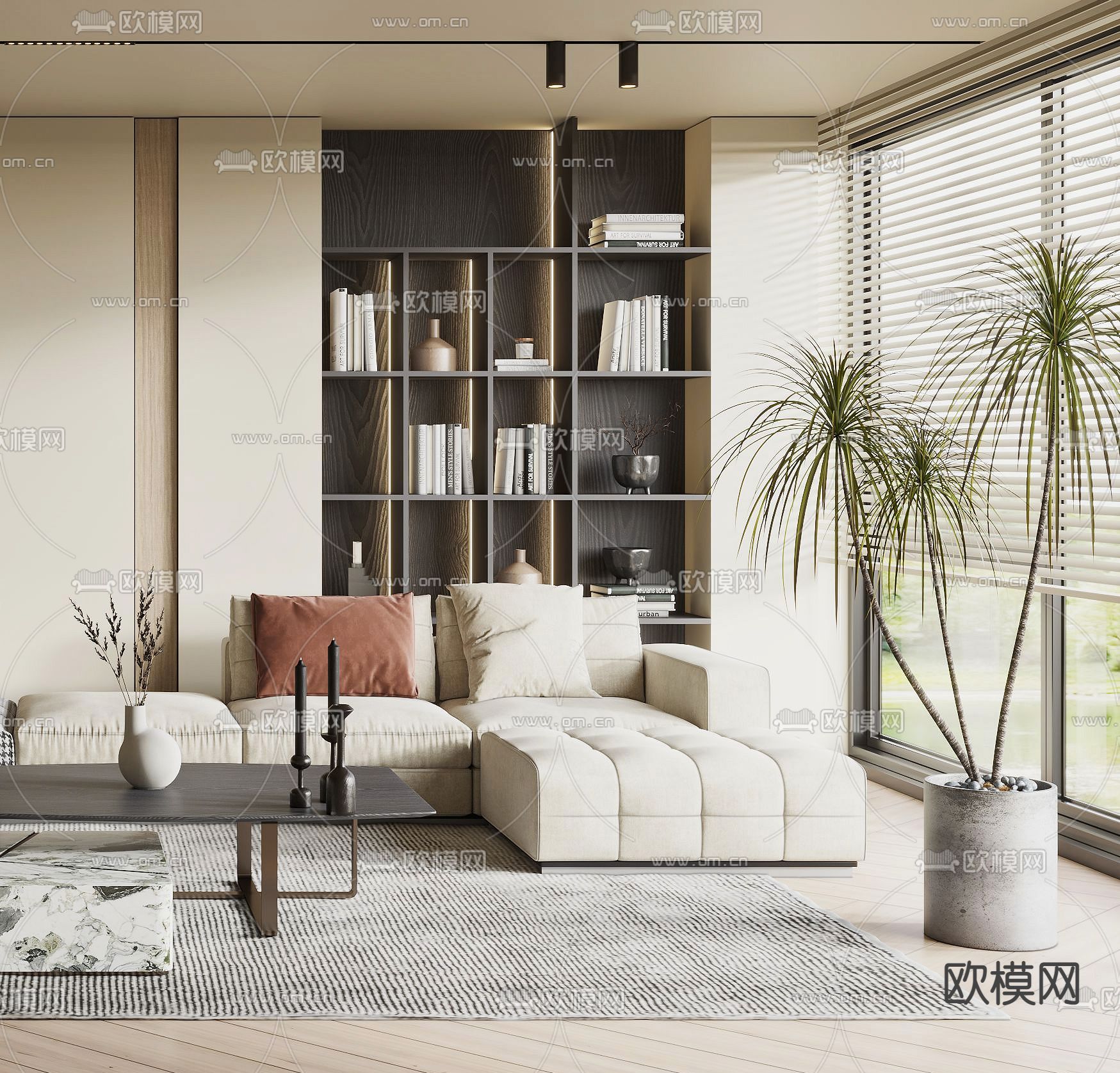 现代布艺转角沙发组合3d模型下载（渲染图3）