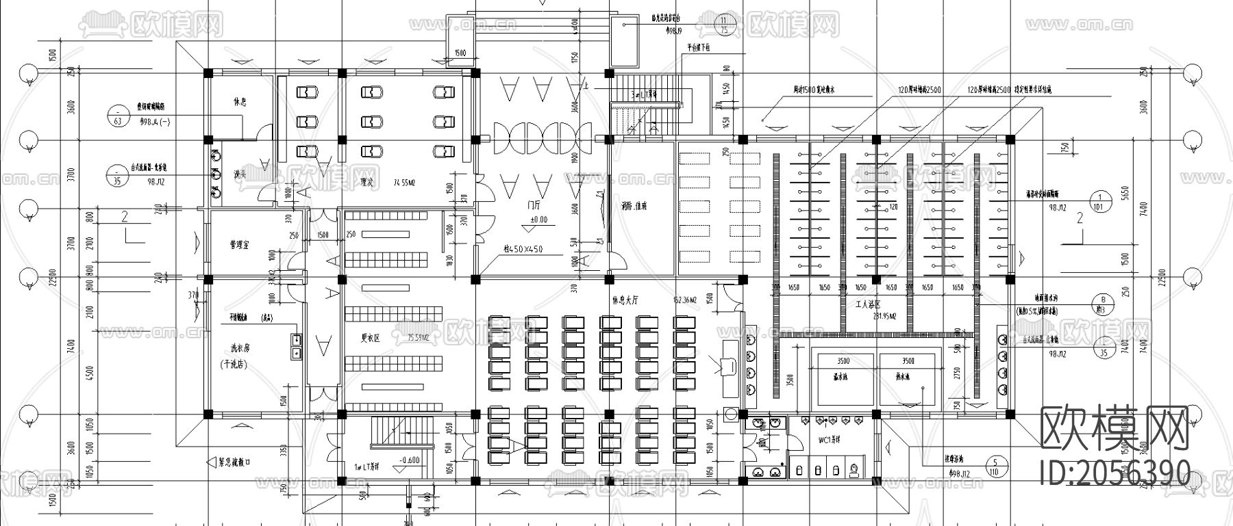 洗浴中心cad图纸下载（渲染图1）