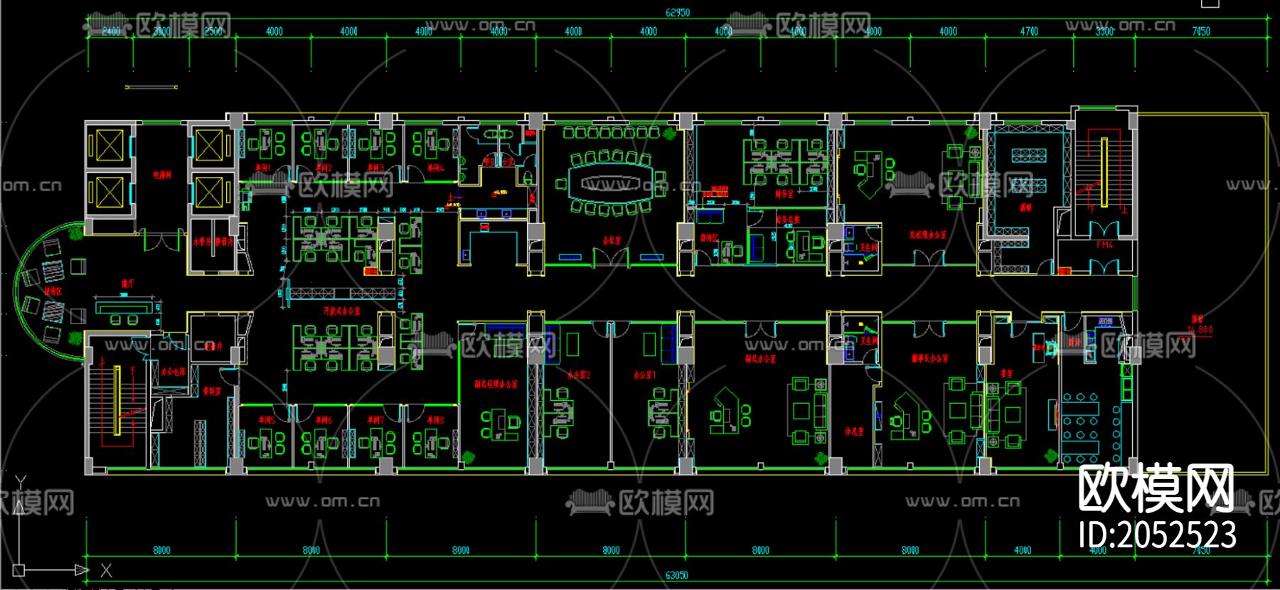 办公室cad施工图下载（渲染图1）