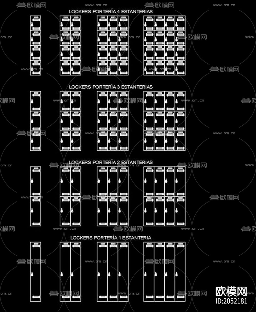 储物柜CAD立面图下载（渲染图2）