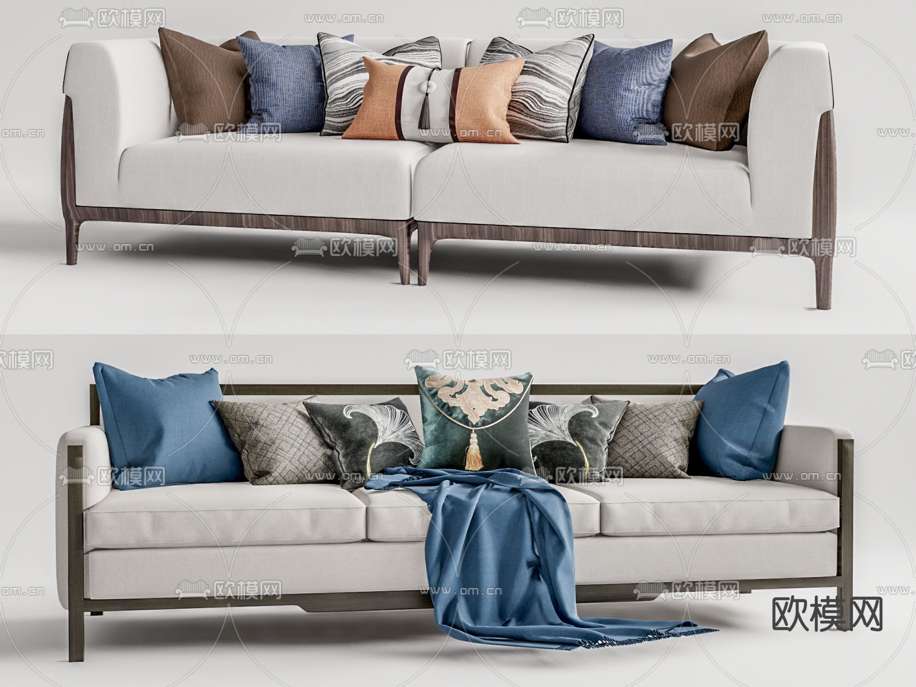 新中式多人沙发su模型下载（渲染图1）