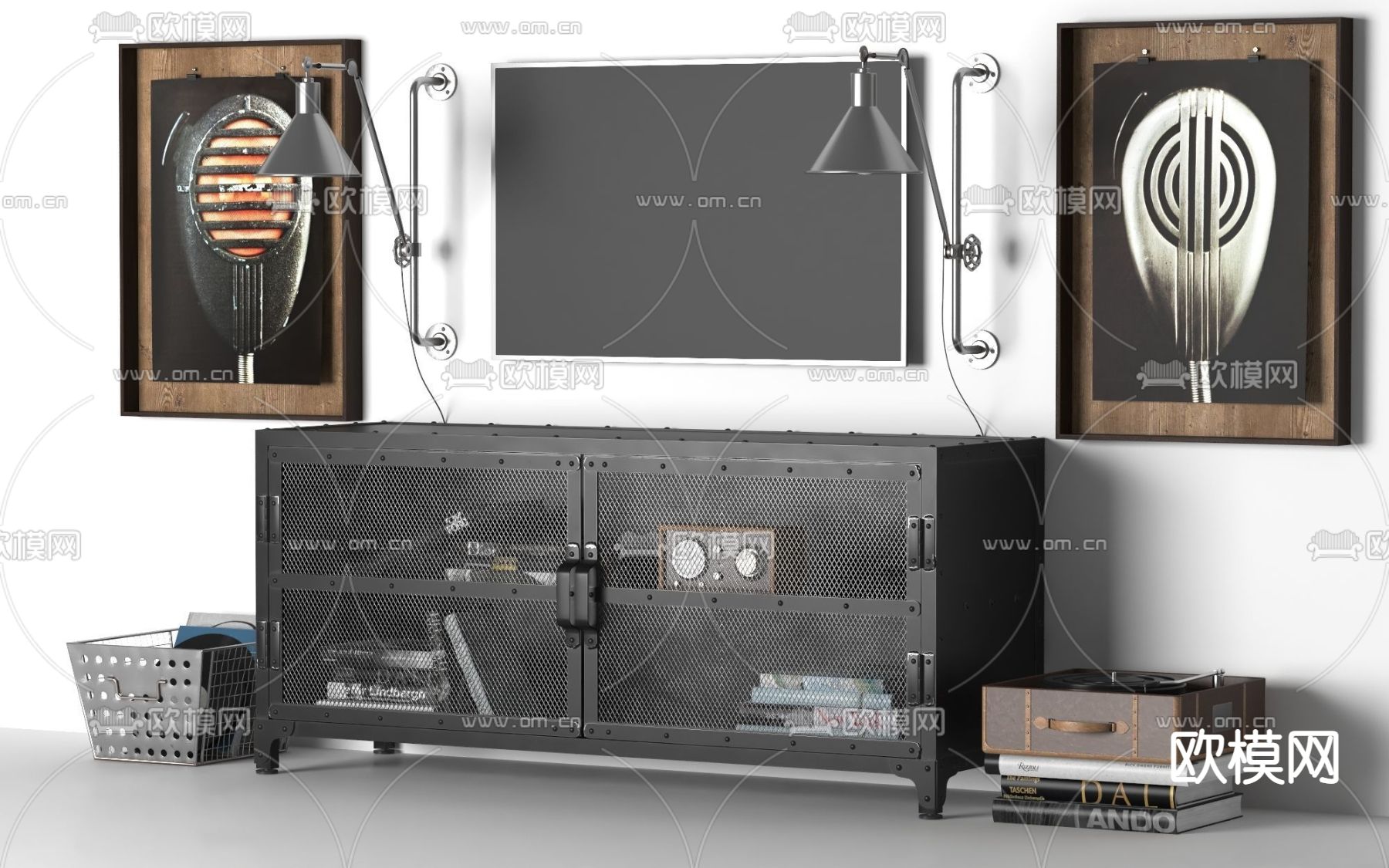 工业风金属电视柜3d模型下载（渲染图2）