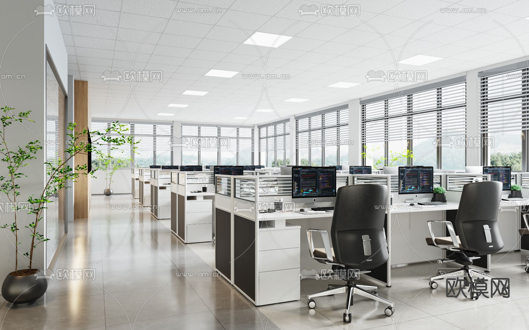 现代敞开式办公区3d模型