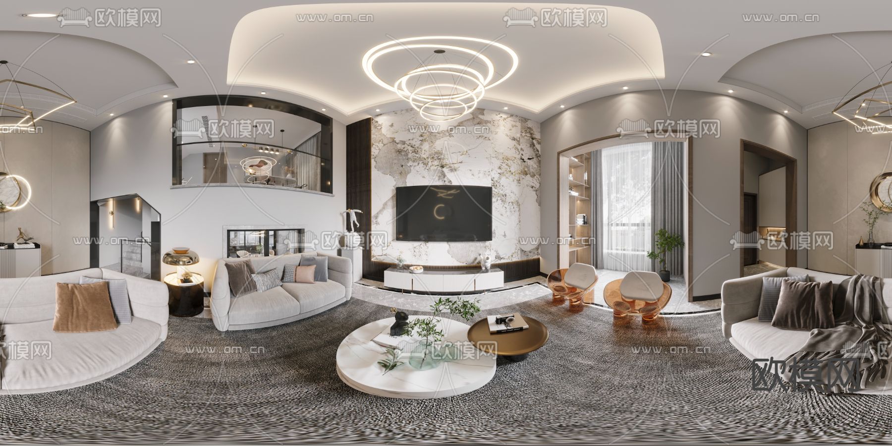 现代别墅大堂vr全景3d模型-免费3dmax模型库-欧模网
