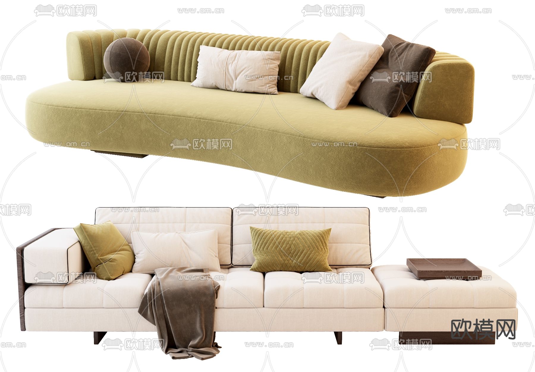 现代布艺多人沙发3d模型下载