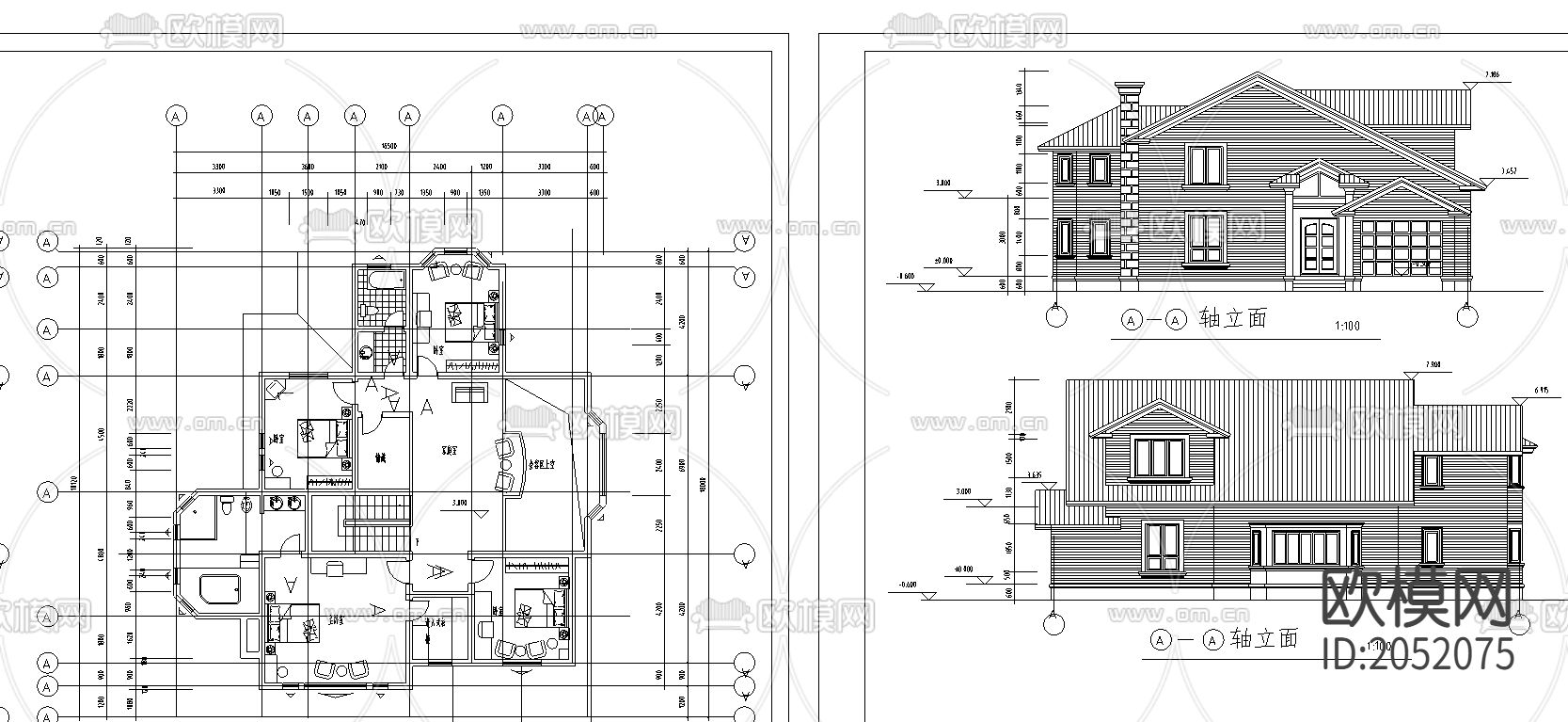 别墅建筑cad施工图下载（渲染图3）