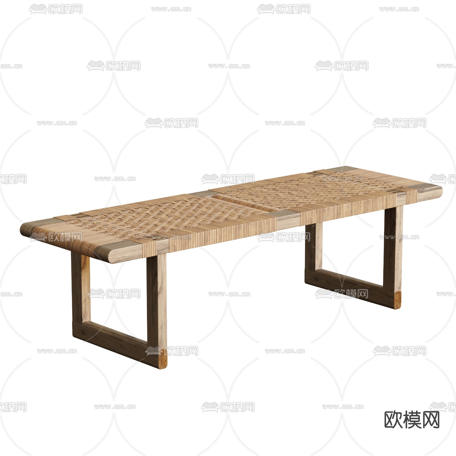 侘寂风藤编床尾凳脚踏3d模型下载