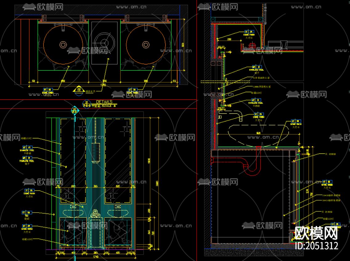 柜体洗手台cad节点大样图下载（渲染图4）
