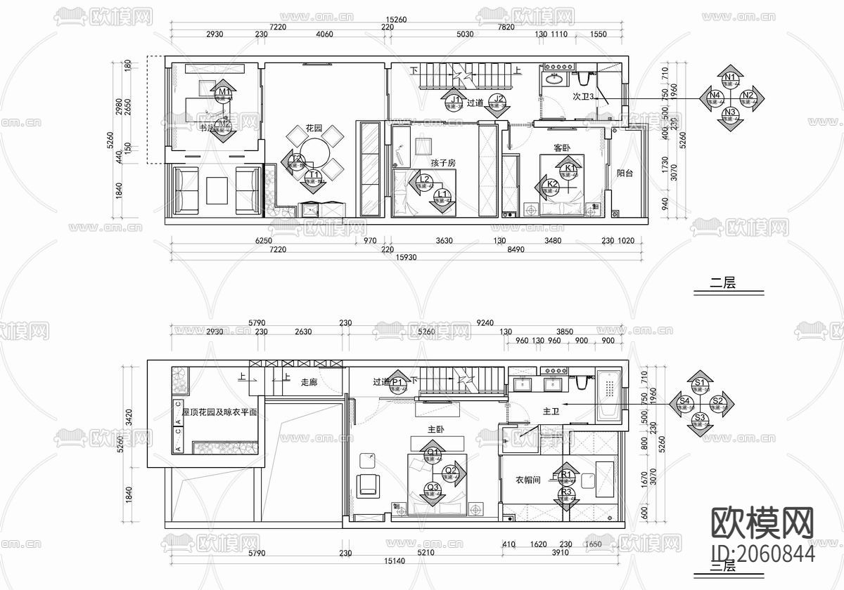 400㎡别墅CAD施工图下载（渲染图2）