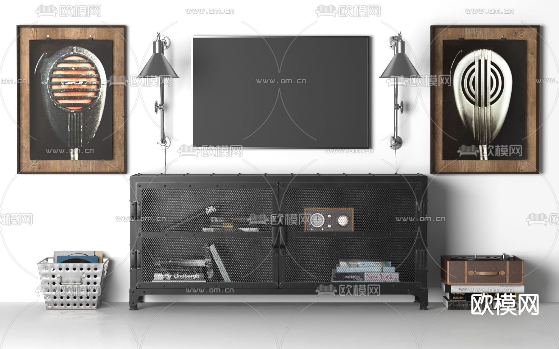 工业风金属电视柜3d模型下载（渲染图1）