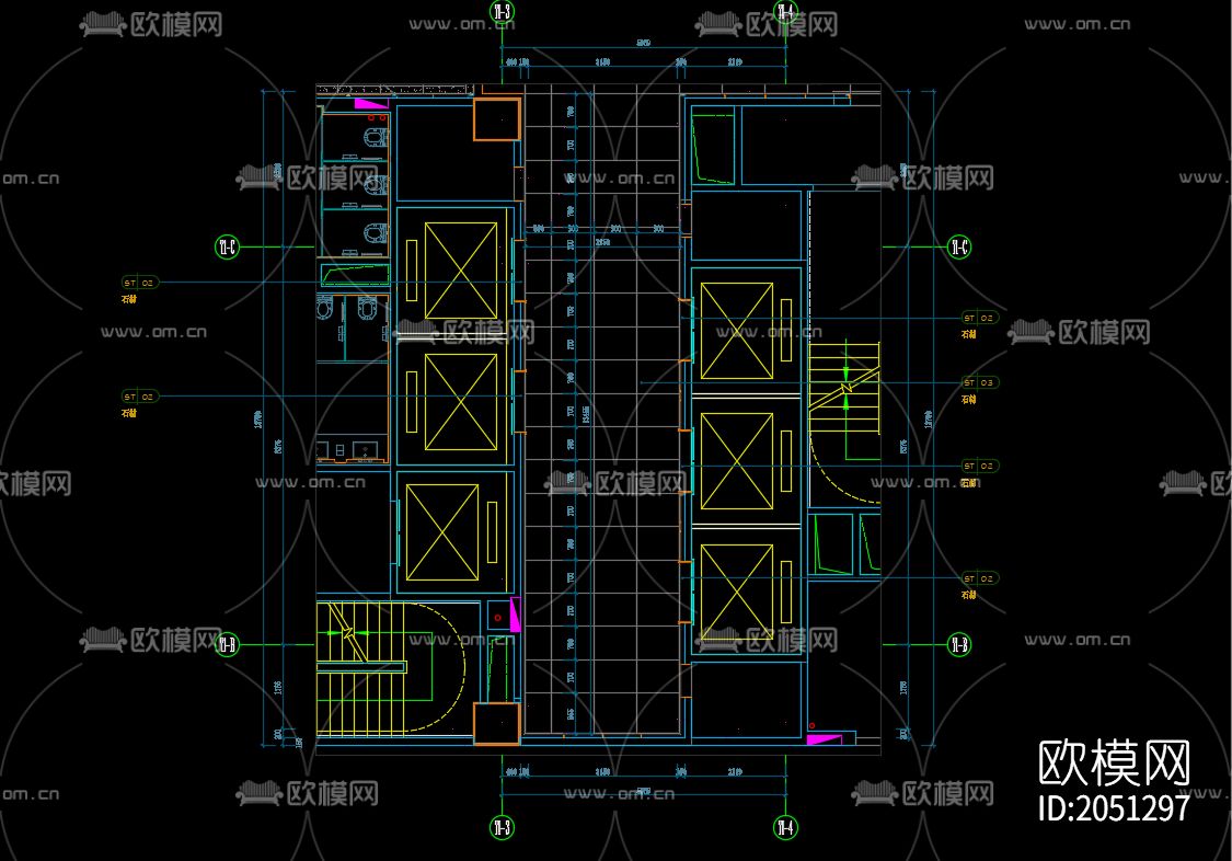 电梯厅cad平面图下载（渲染图4）
