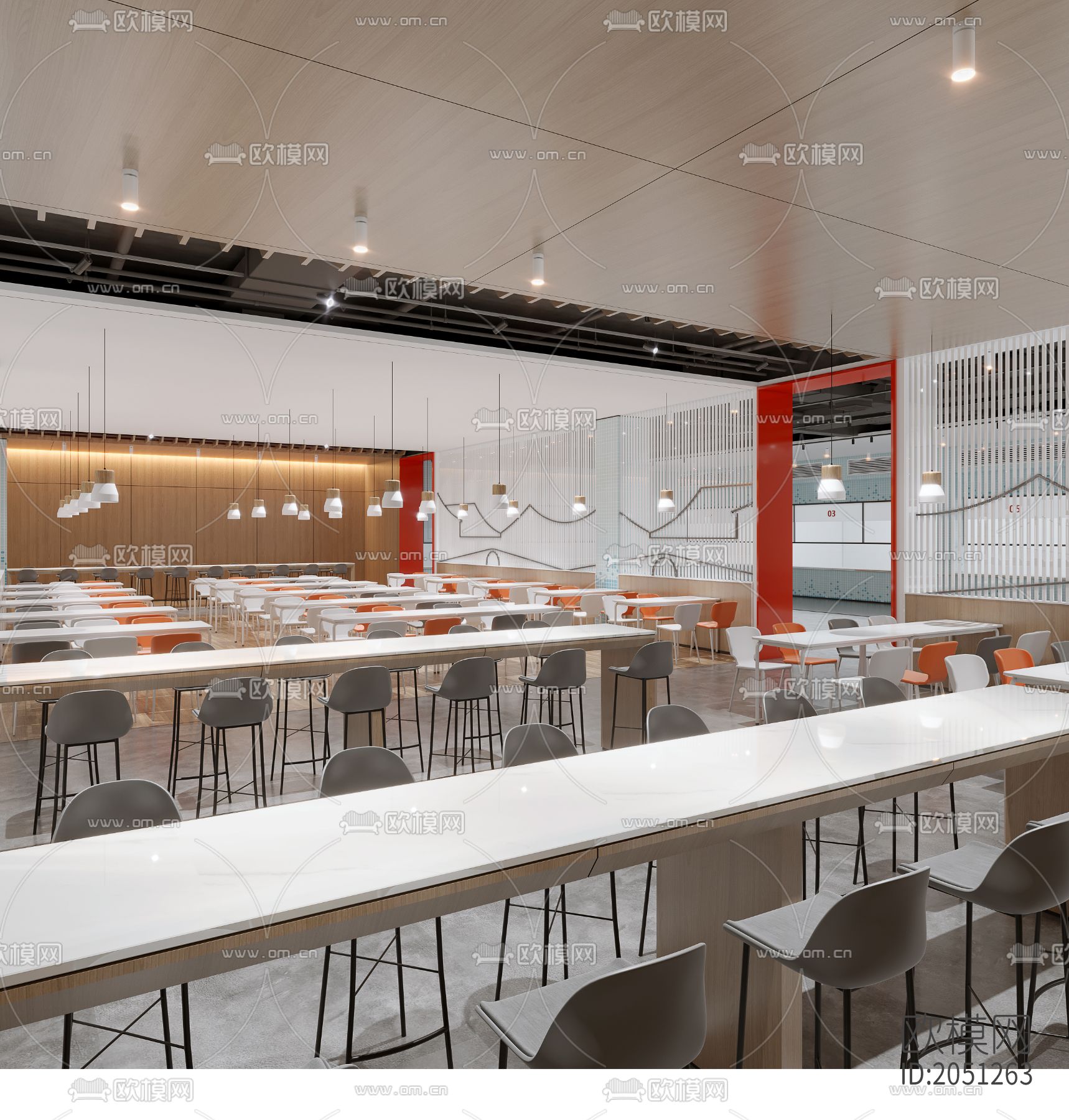 学校食堂餐厅cad方案图下载（渲染图2）