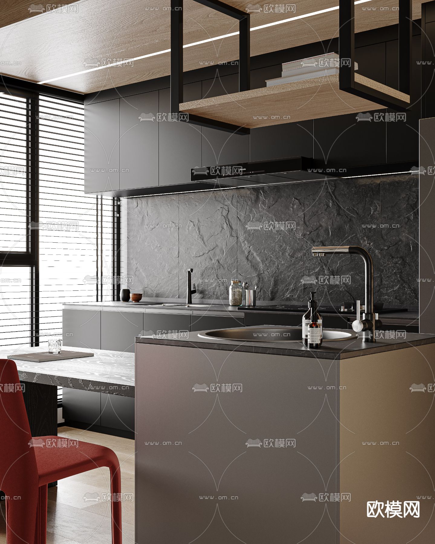 现代高级灰公寓餐厅3d模型下载（渲染图7）