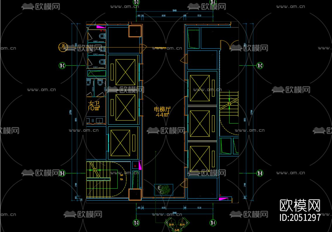 电梯厅cad平面图下载（渲染图1）