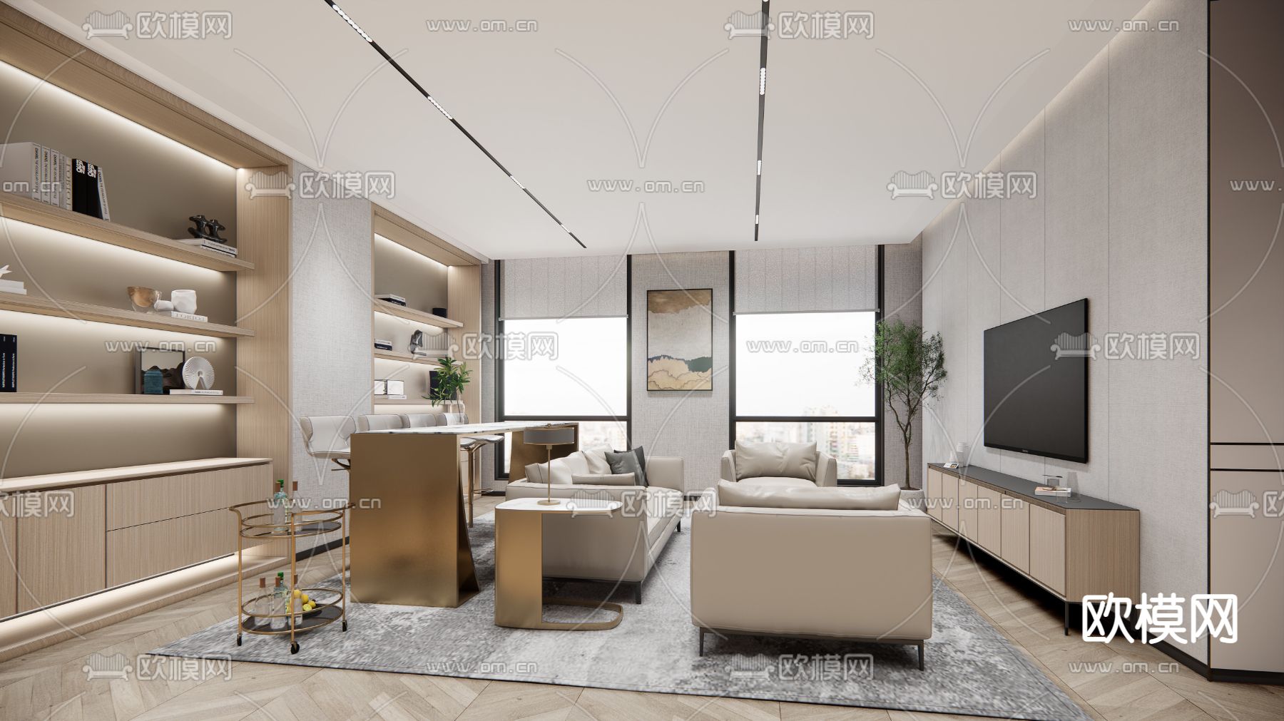 现代贵宾接待室su模型下载（渲染图1）