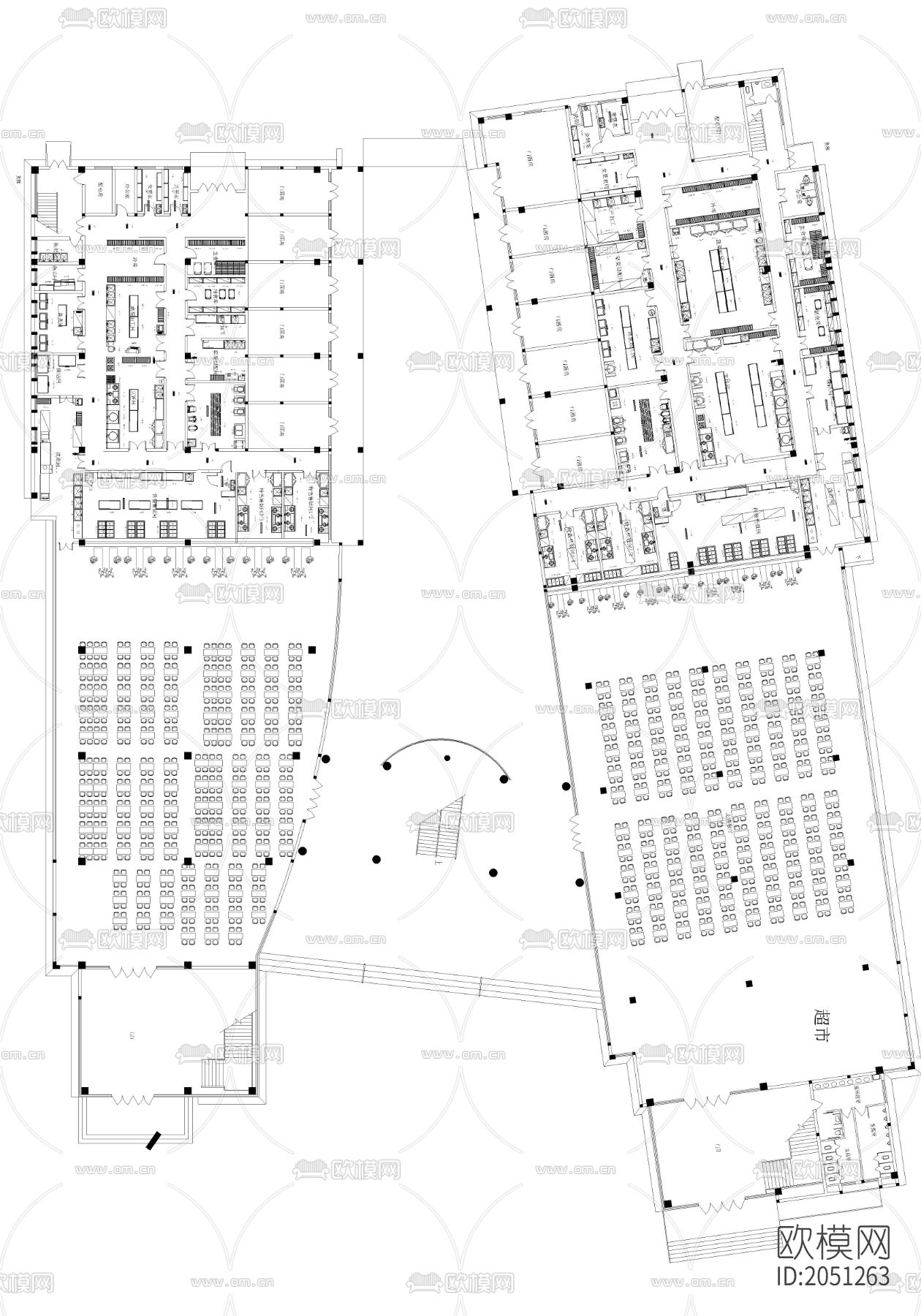 学校食堂餐厅cad方案图下载（渲染图1）