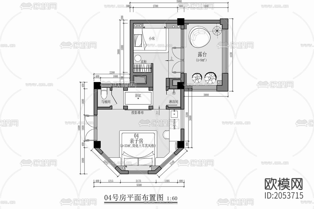 土耳其风格民宿客房CAD施工图+效果图下载（渲染图1）