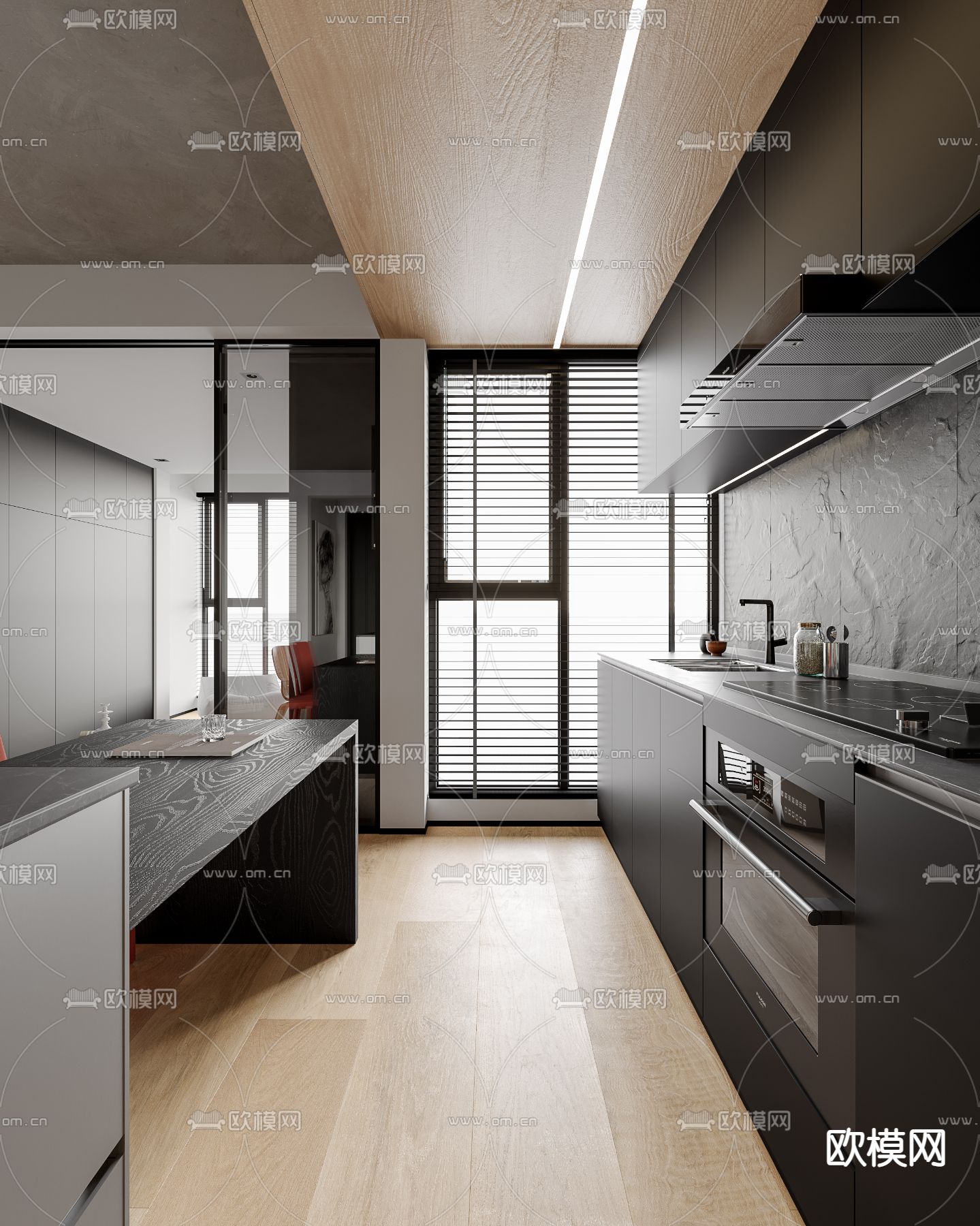 现代高级灰公寓餐厅3d模型下载（渲染图5）