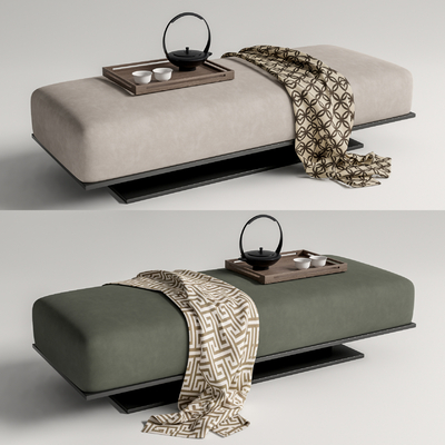 新中式床尾凳su模型