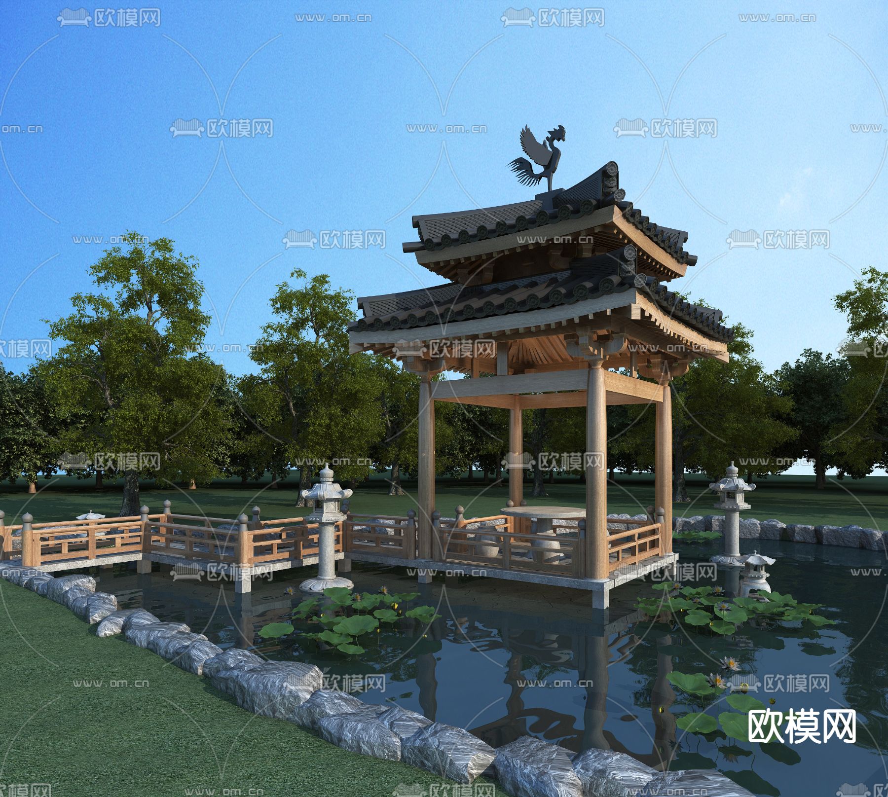 中式凉亭园艺小品免费3d模型下载