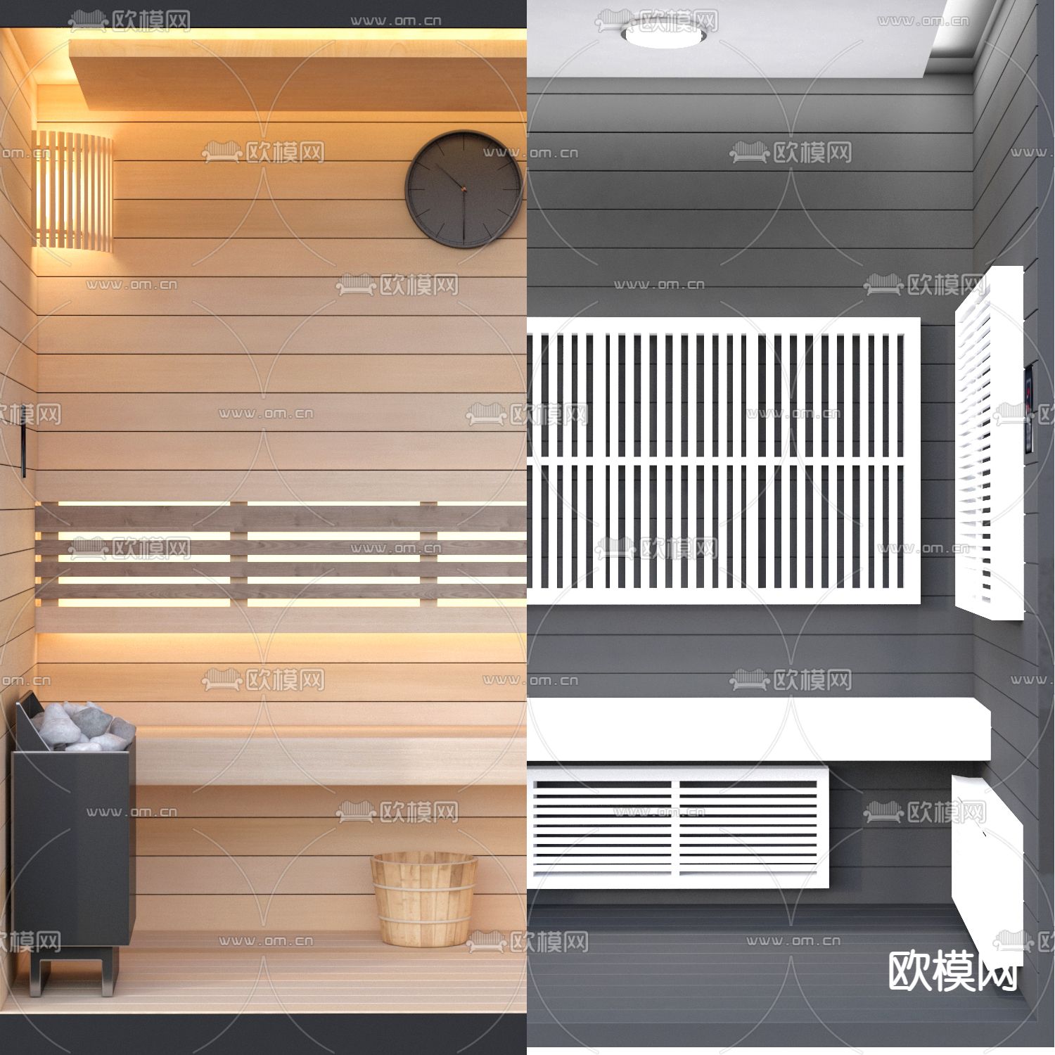 现代桑拿房汗蒸房3d模型下载（渲染图2）