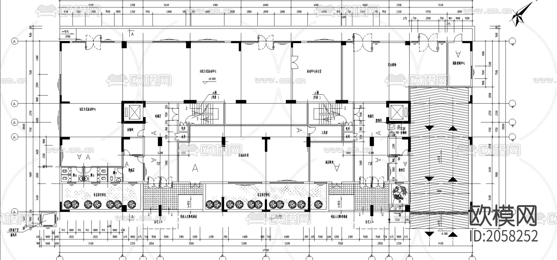 一栋高层商住楼平立剖CAD图下载（渲染图4）