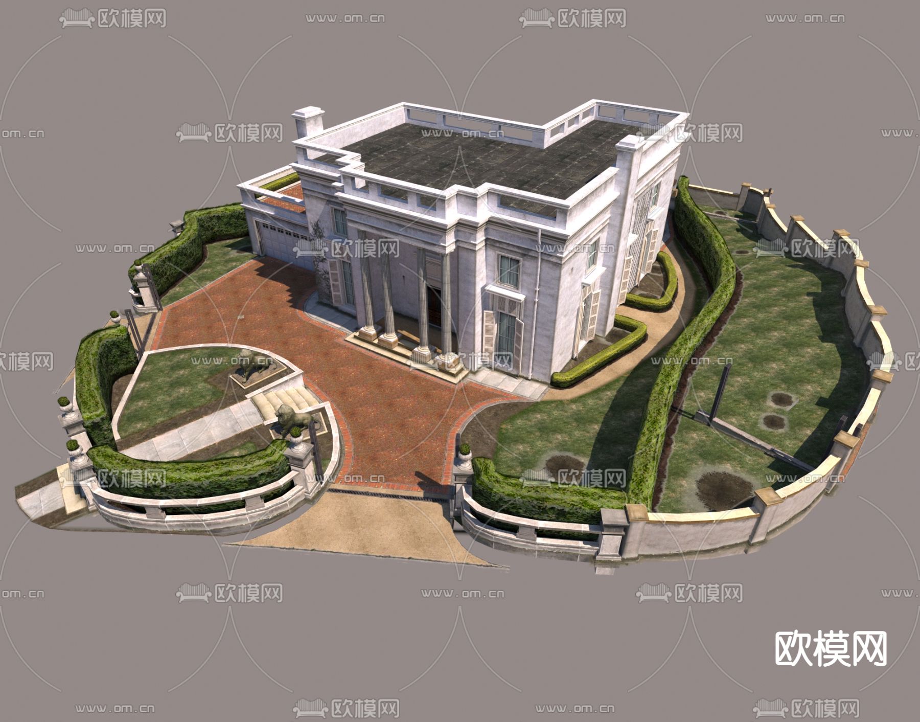 欧式别墅外观免费3d模型下载（渲染图3）