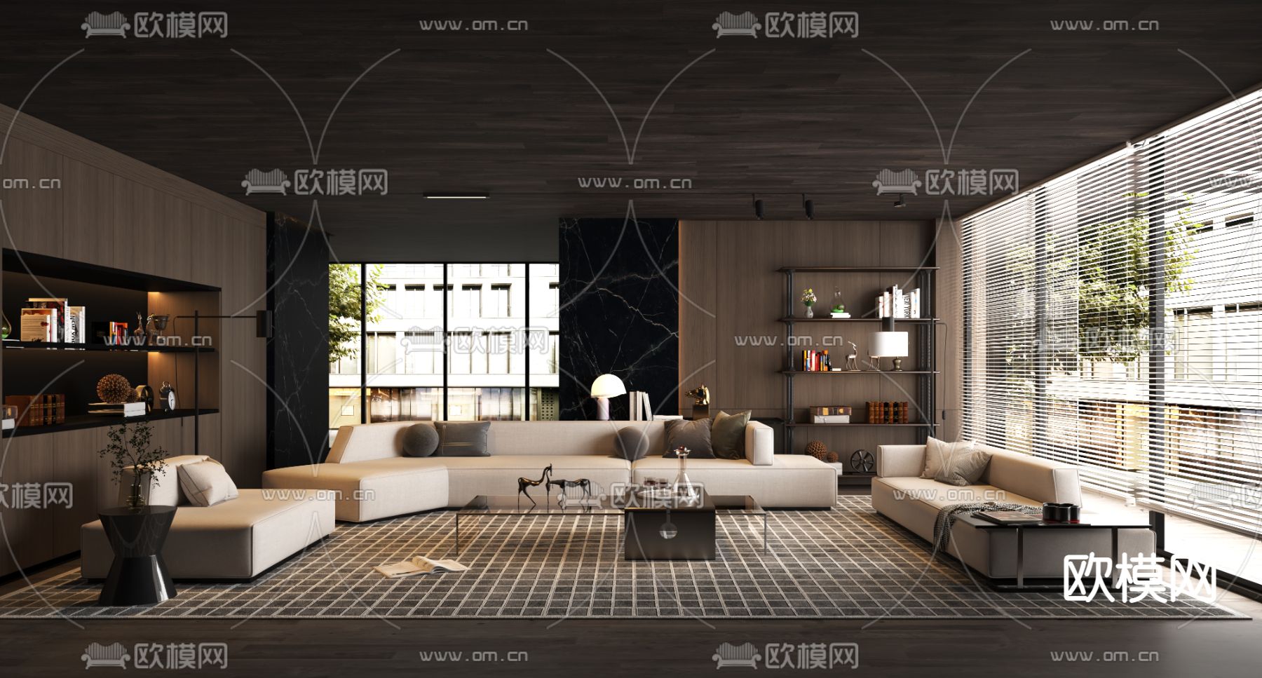 现代布艺转角沙发组合3d模型下载