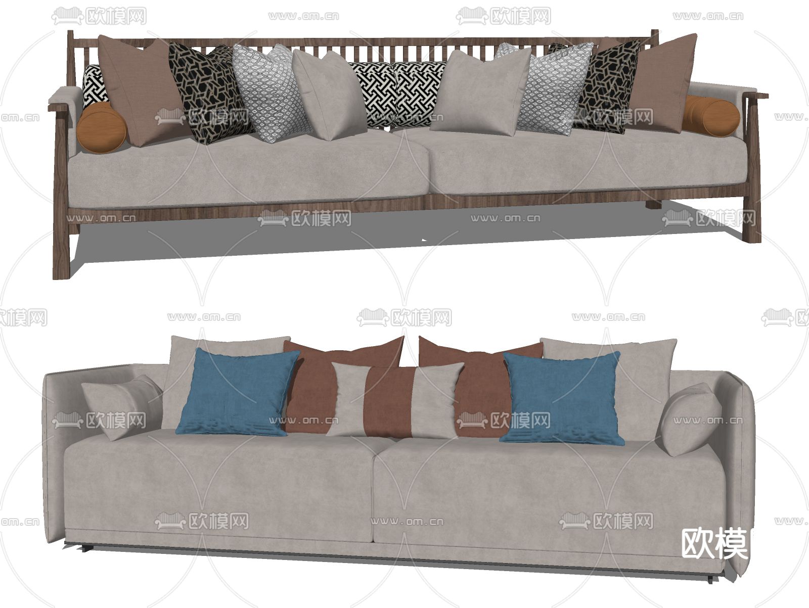 新中式多人沙发su模型下载（渲染图2）