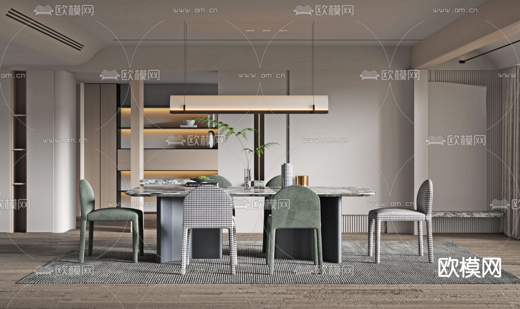 现代大理石餐桌椅3d模型下载（渲染图1）