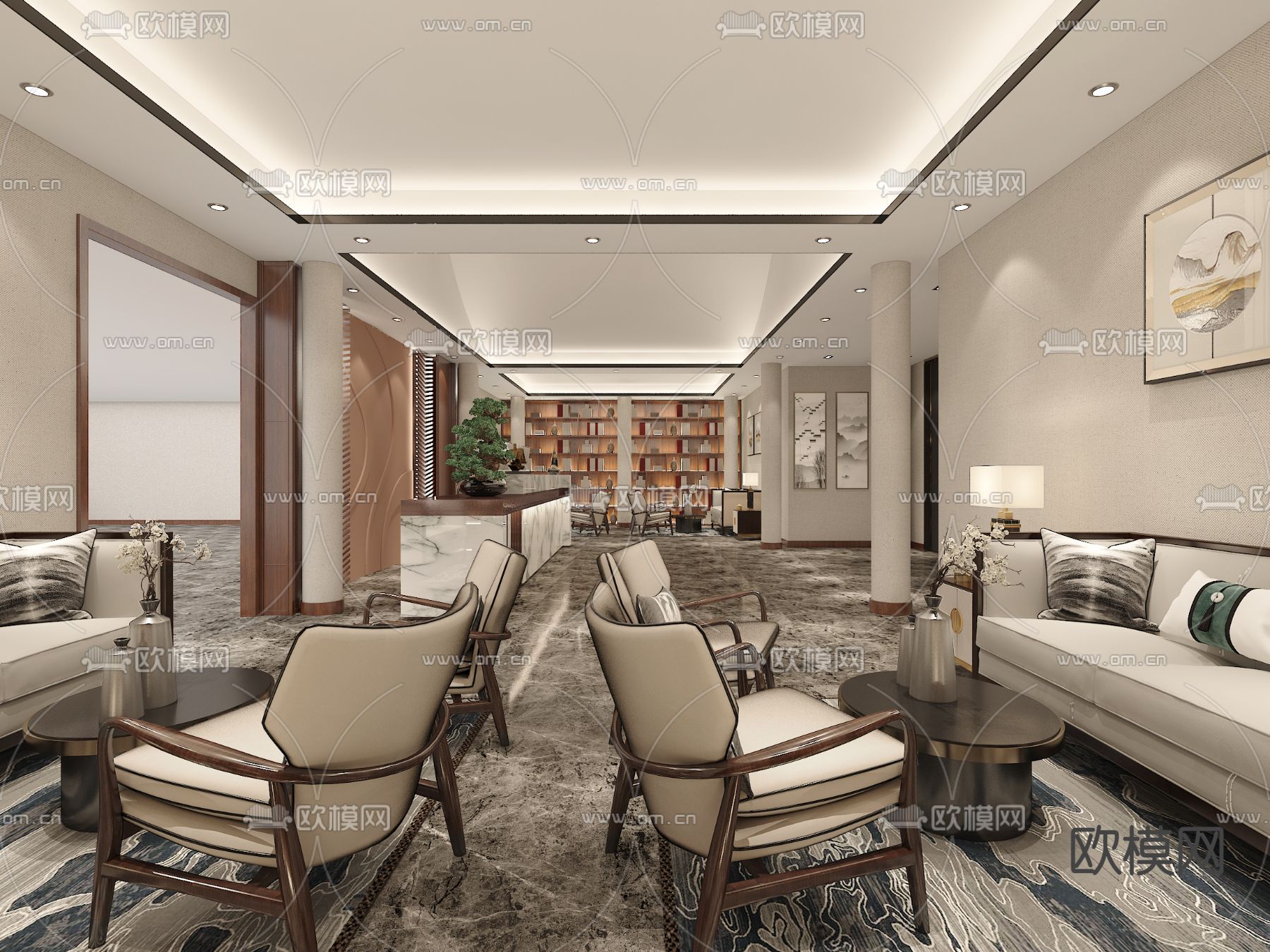 新中式沐足养生会所免费3d模型下载（渲染图2）