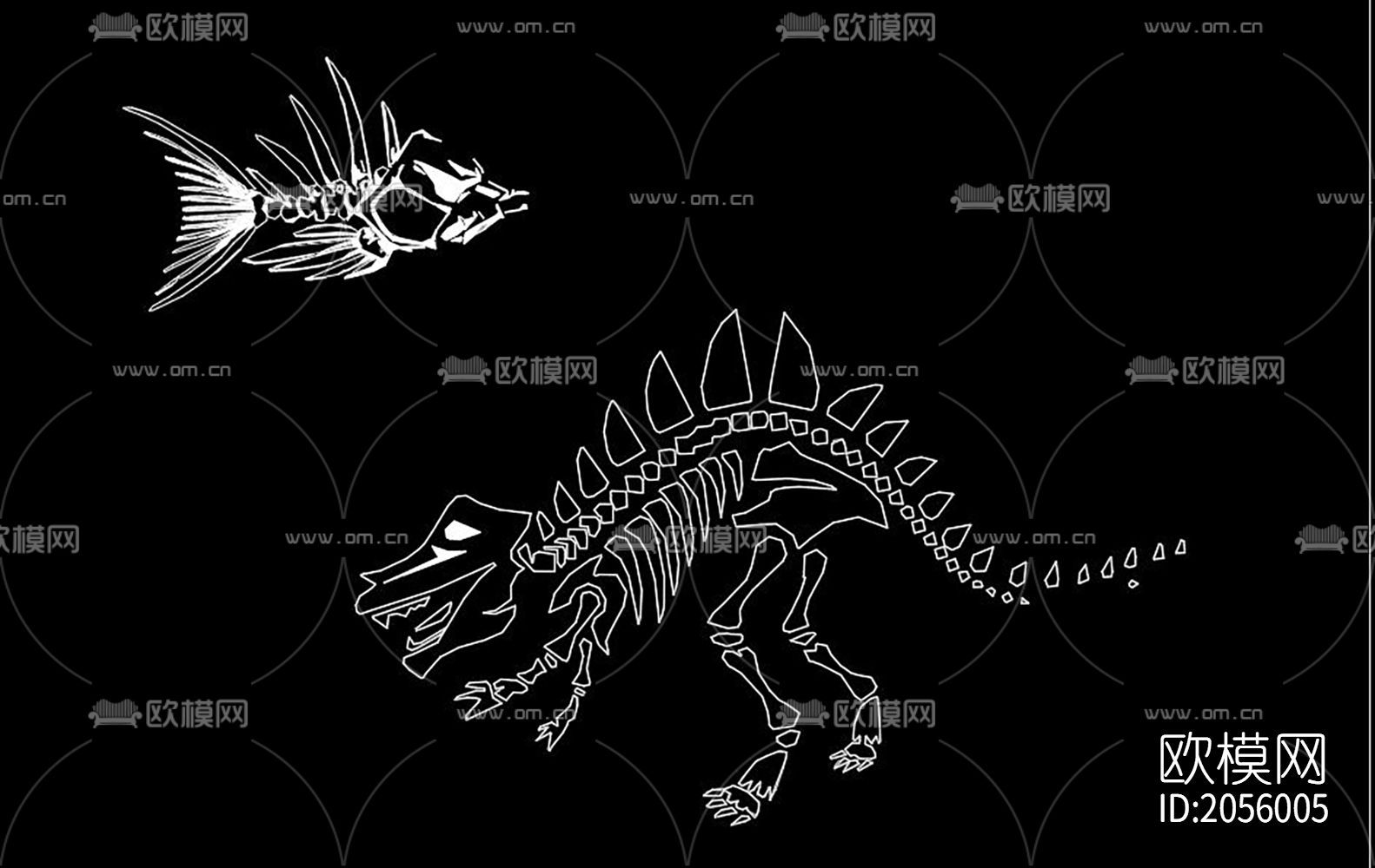 骨化石cad图库下载（渲染图3）