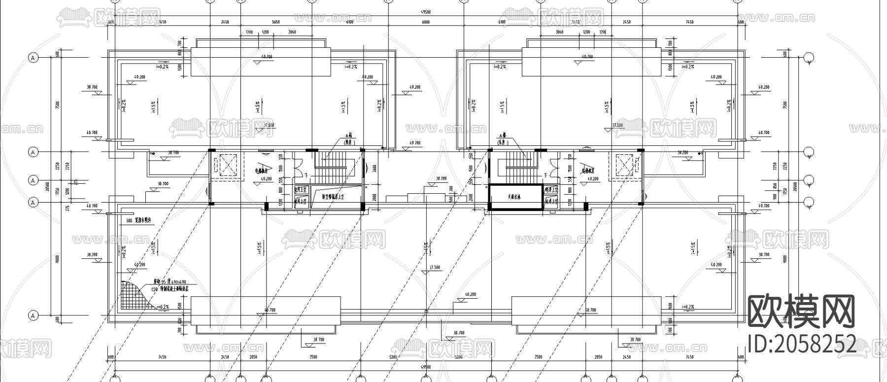 一栋高层商住楼平立剖CAD图下载（渲染图1）