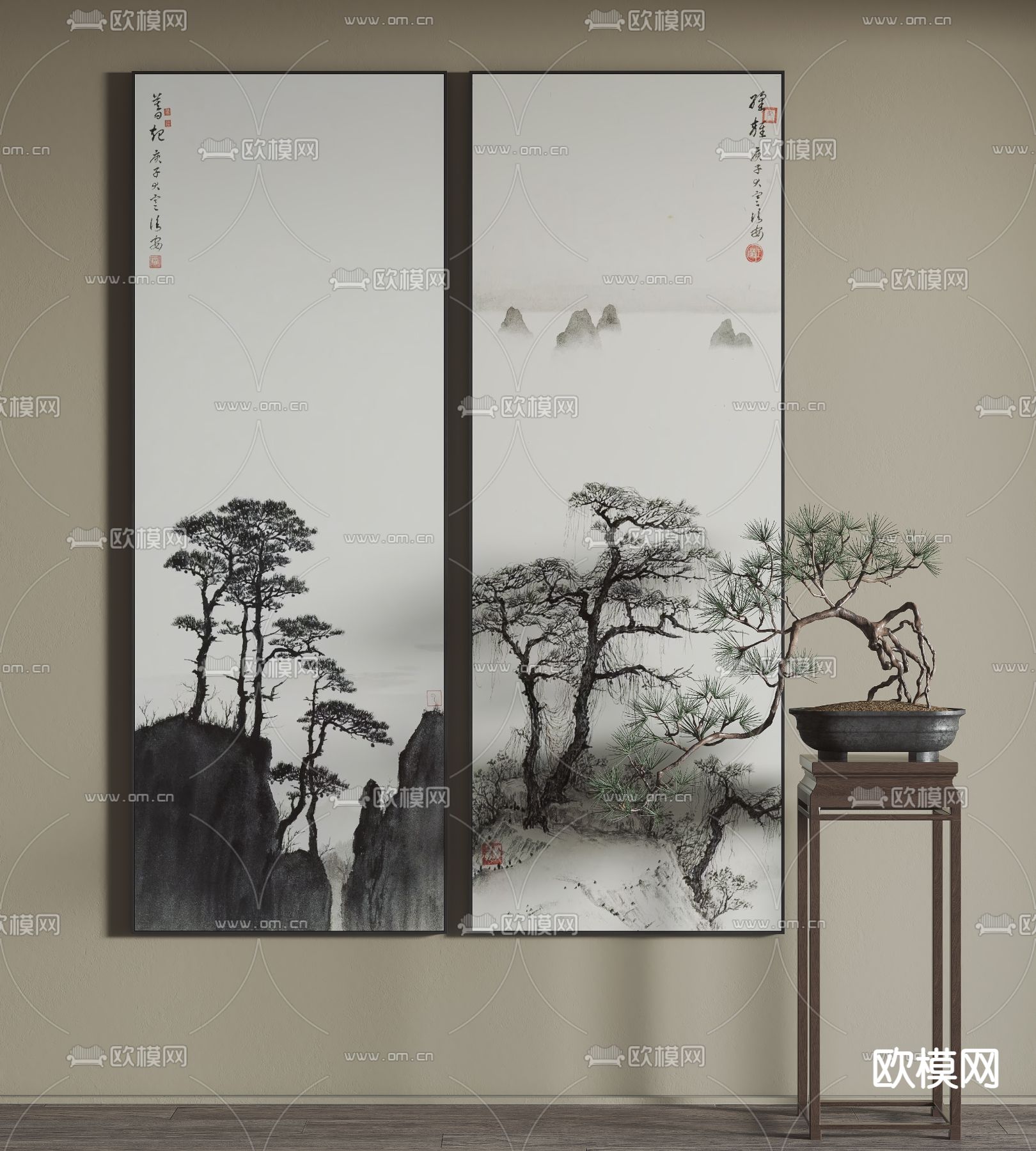 新中式装饰挂画3d模型