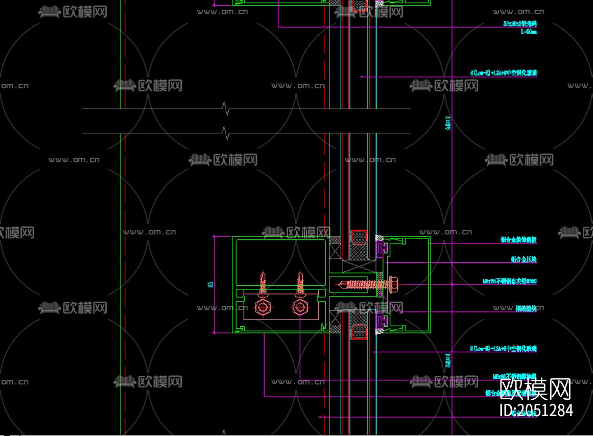 玻璃幕墙安装节点图下载（渲染图3）