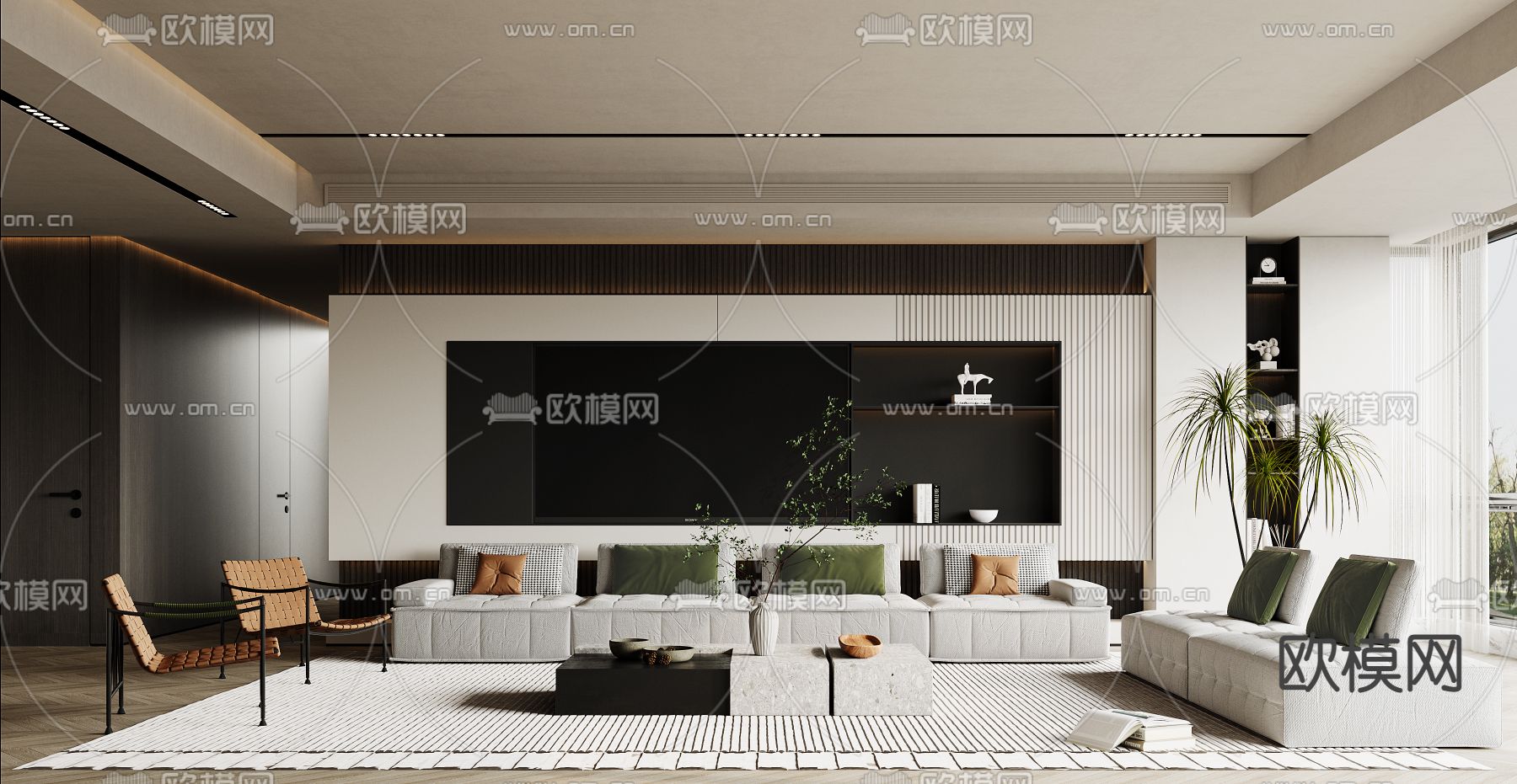 现代布艺沙发组合3d模型下载（渲染图1）