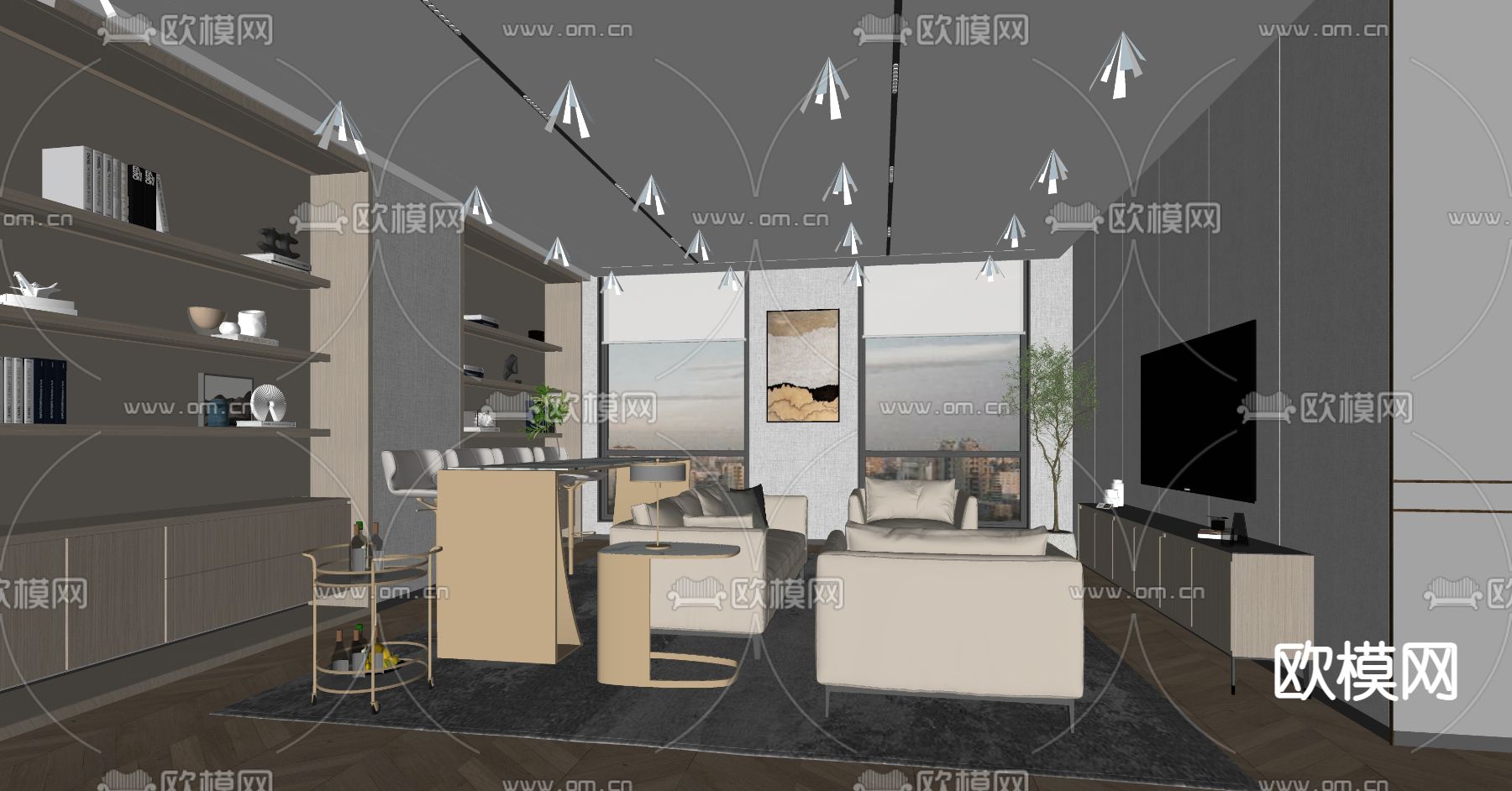 现代贵宾接待室su模型下载（渲染图2）