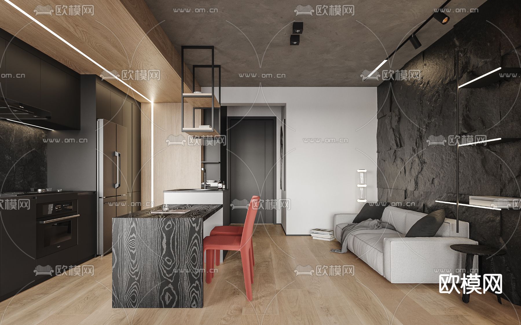 现代高级灰公寓餐厅3d模型下载（渲染图3）