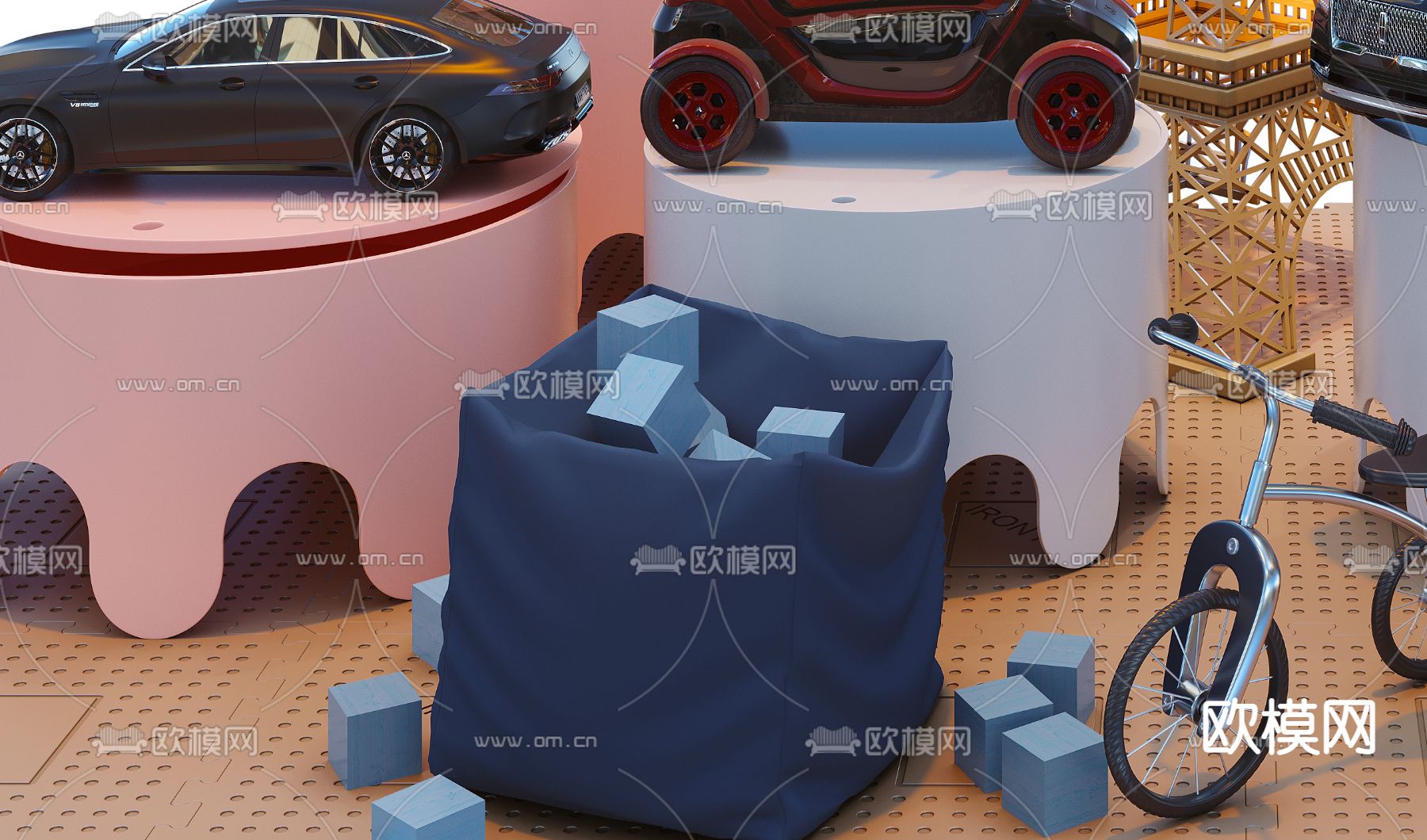 现代儿童玩具车3d模型下载（渲染图4）