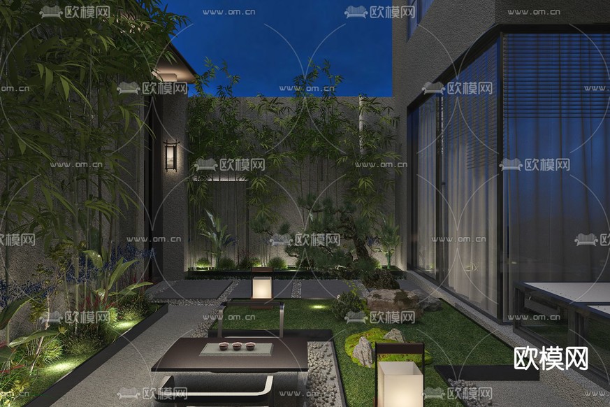 新中式庭院景观免费3d模型下载_ID11890167_3dmax免费模型-欧模网